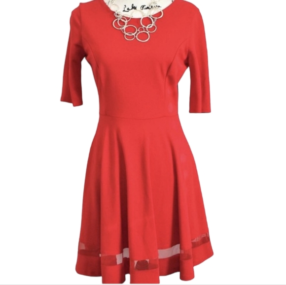 Lulu’s Sheer Factor Red Mesh Skater Dress Fit & Flare Half Sleeve Size Medium - Picture 3 of 9